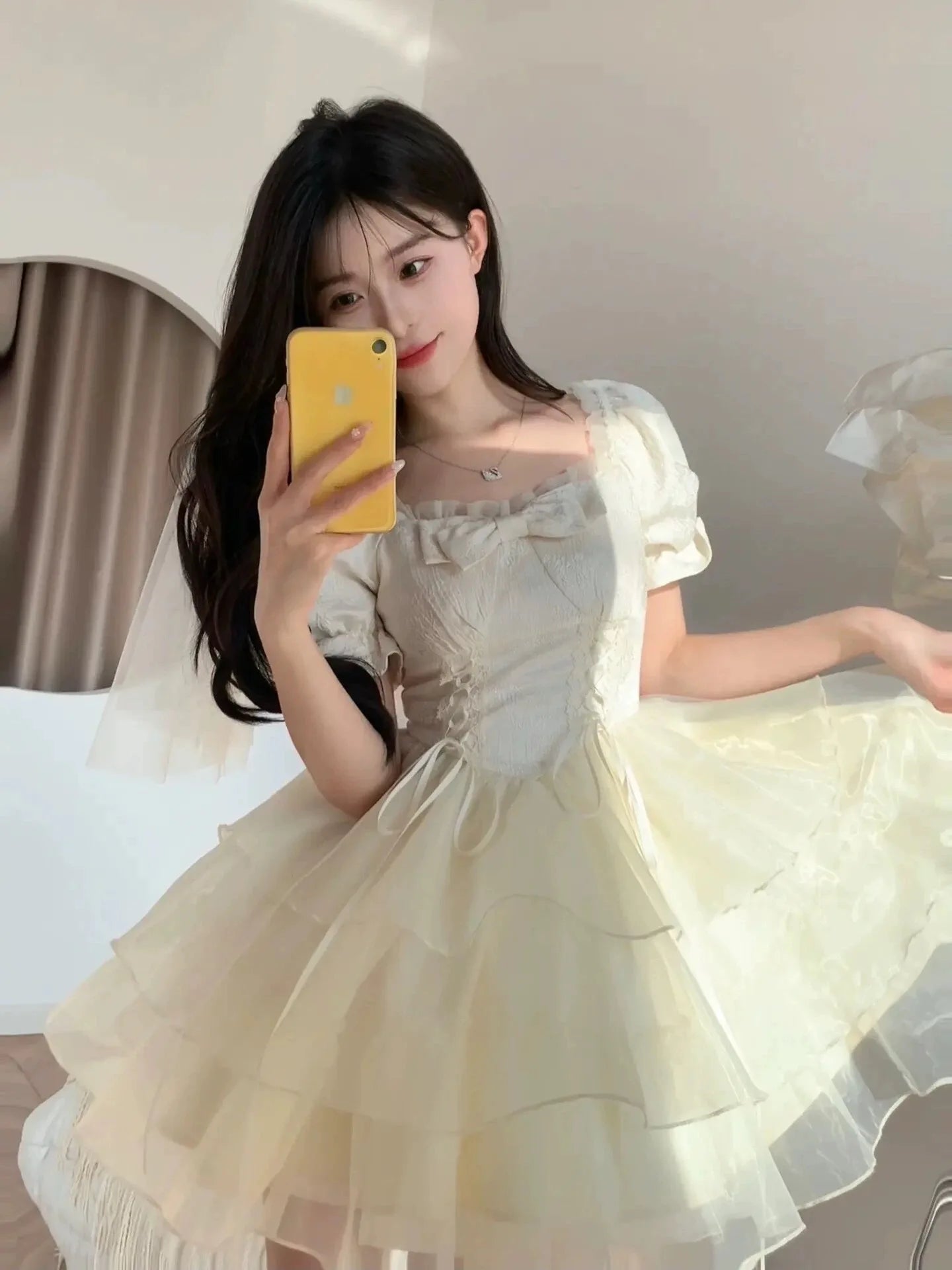 Voguable Japanese Lolita Style Princess Mini Dress Women Short Sleeve Bow Ruffle Birthday Dresses Summer Korean Fashion Party Dresses voguable