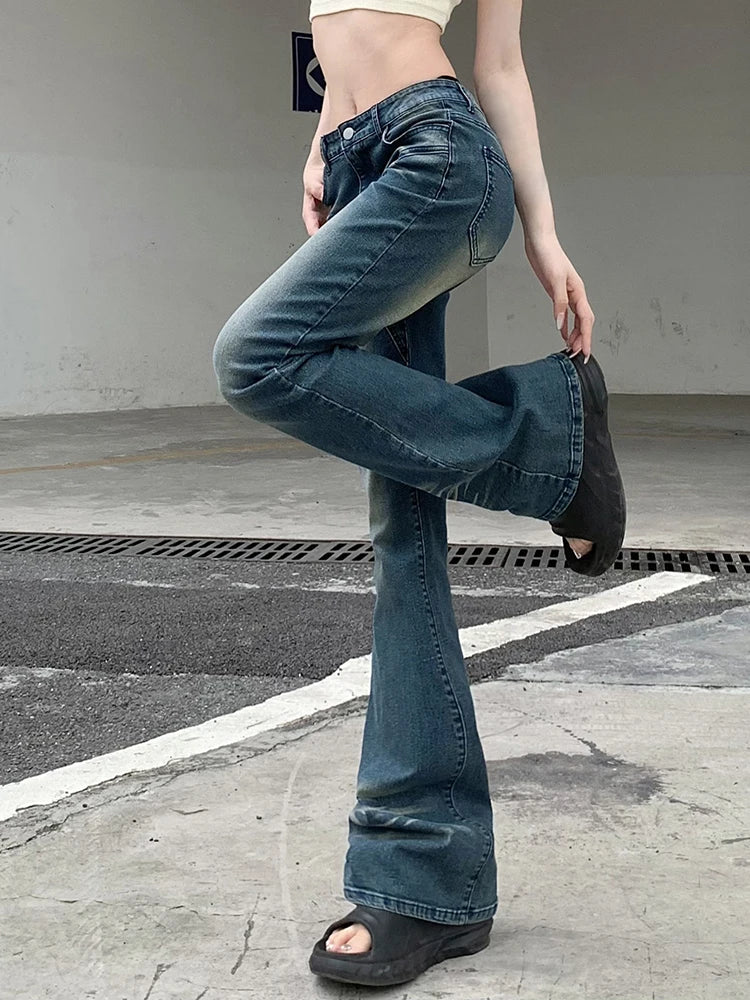 Voguable Vintage Flare Jeans Low Rise Women Sexy Fashion Washed Jean Pants cyber Y2K Grunge Fairycore Denim Trousers Korean voguable