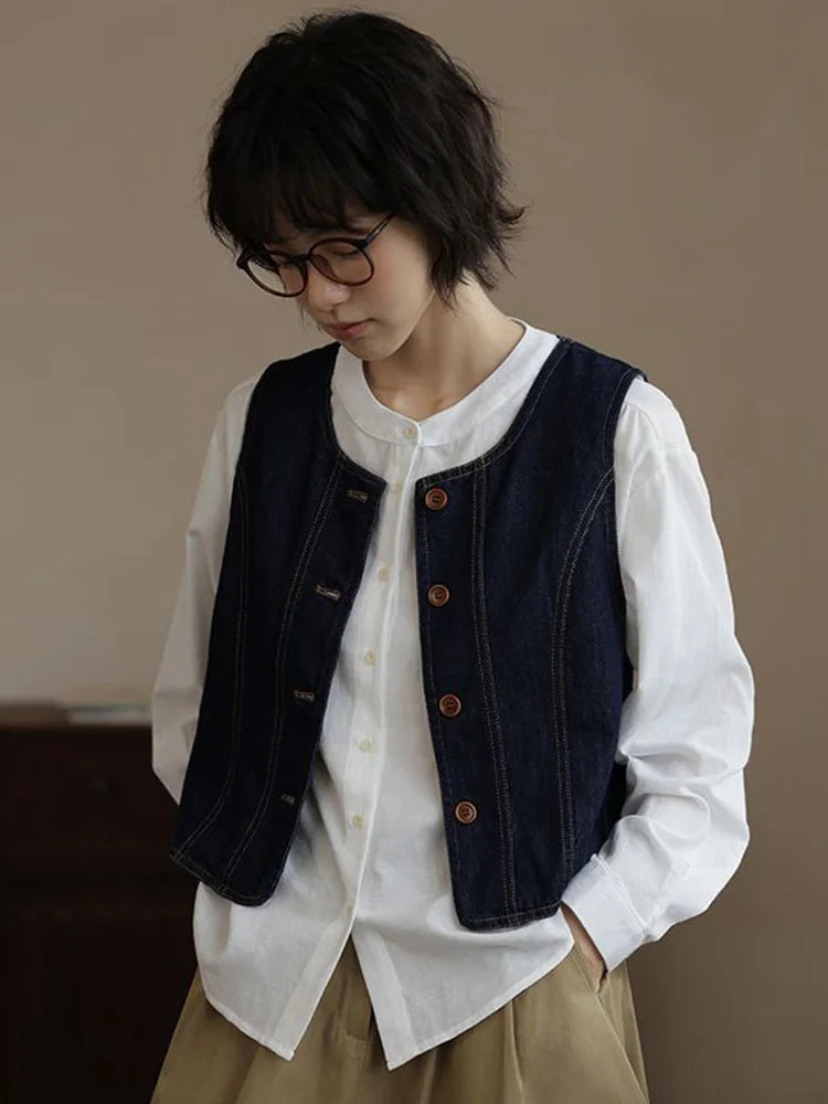 Y2K Retro Harajuku Denim Vest Women Slim Streetwear American Vintage Vest Jacket Fall O Neck Sleeveless Female Solid Vest Tops voguable