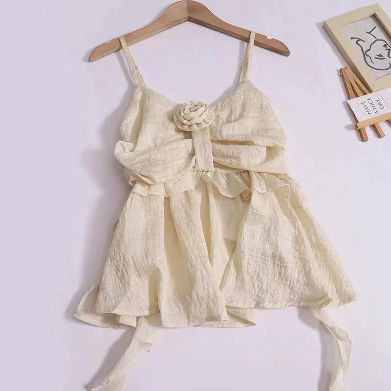 Voguable  Summer Women Sweet Halter Top Cute Core Gyaru French Vintage Camisole Coquette 2000s Aesthetic Ruffle Mori Girl Hot Sexy Kawaii voguable