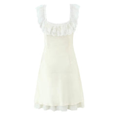 Romantic Girl Lace Spliced Sexy Off Shoulder Dress Women Short Sleeve Slim A-line Mini Dresses Summer Robe voguable