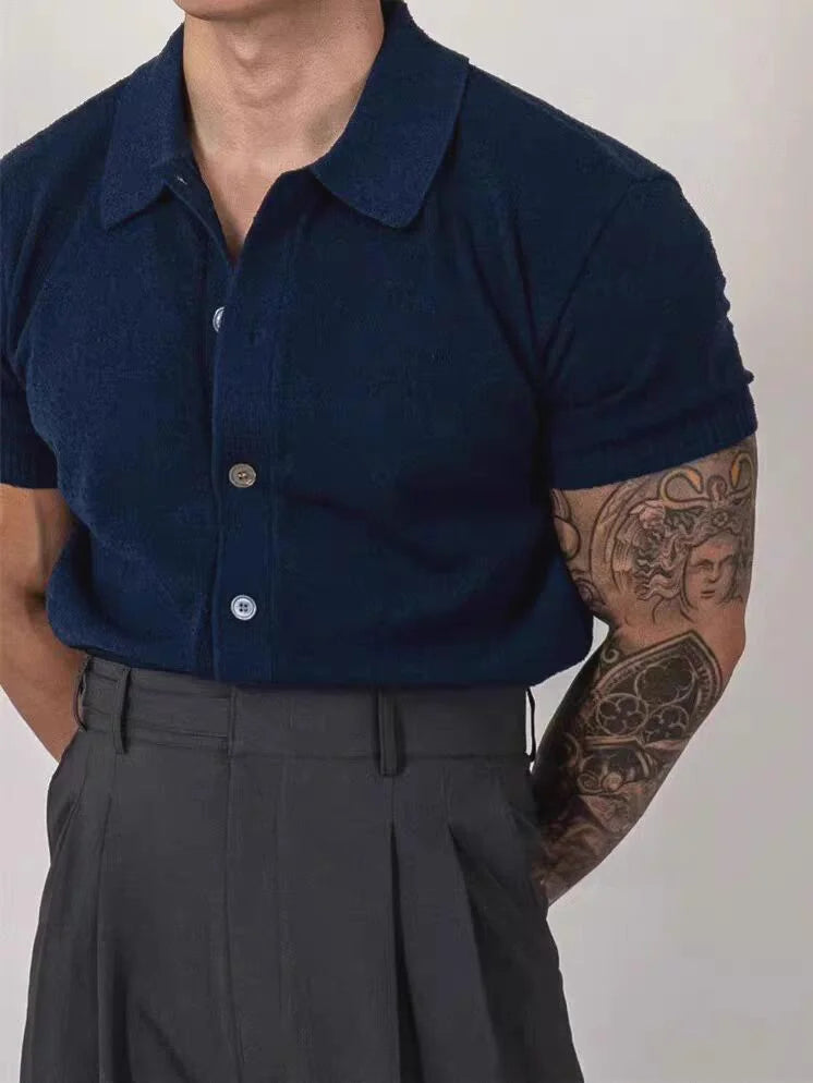 Voguable  American Style Hard Man Silk Cotton Ice Silk Knitted Short Sleeve  Shirt Breathable Muscle Men Slim Fit Summer T-Shirt voguable