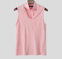 Summer Men Tank Tops Solid Color Knitted Turtleneck Sleeveless Male Vests Tops Hollow Out Sexy Men Clothing Streetwear voguable