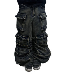 Y2K New Fashion Washed Multi-pocket Old Baggy Tooling Jeans Men Vintage Hip-hop Straight Casual Punk High Waist Wide Leg Pants voguable