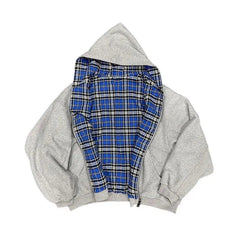 Voguable  Double-Sided Wear Plaid Patchwork Hoodie Men's Fashionable Zipper Splicing Autumn Winter Thickened Casual  Color Sweatshirt voguable