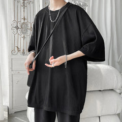 Ice Silk Striped Oversized Cool T Shirts Men Summer Half Sleeve Fashion Harajuku T-Shirt Male Solid Simple Daily Casual Tees gotmes-shop