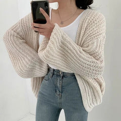 Women Cardigan Knitted Sweater Women Casual Korean Vintage Harajuku Lantern Sleeve Autumn Tops Coat Lazy Wind Y2k Sweater voguable