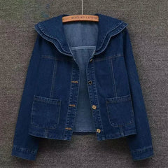 Voguable  Spring Autumn New French Doll Collar Denim Jacket Women's Short Outwear Fashion Loose Korean Long Sleeve Jeans Jackets Tops voguable