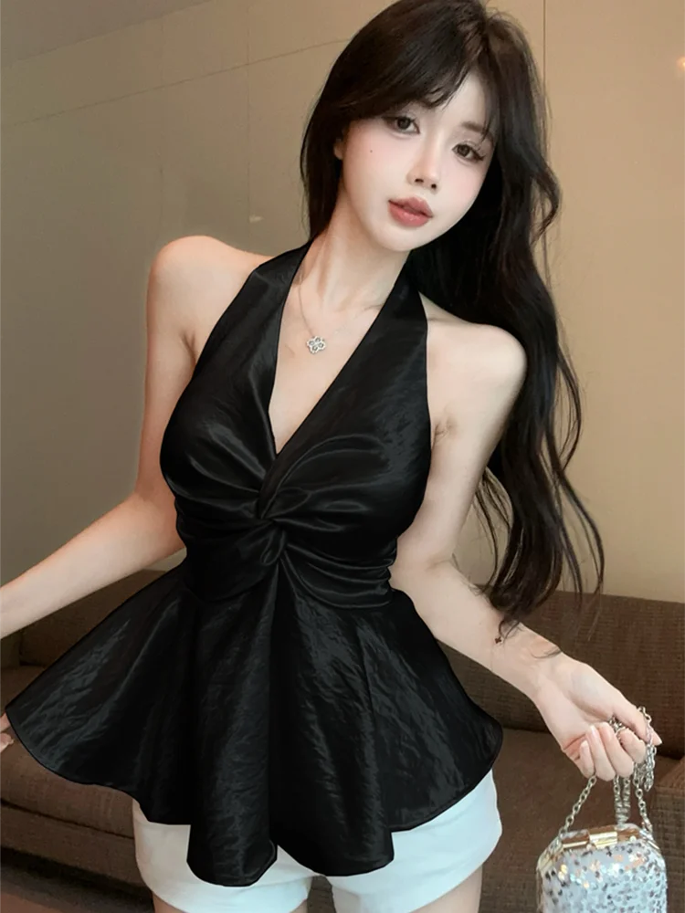 Sexy Halter Satin Tanks Women Slim Backless Fashion Hotsweet Camis Tanks Chic Design Elegant Female Summer Casual Tanks Top voguable