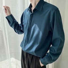 2024 Luxury Spring Clothing Men's Casual Turn Down Collar Texture Shirts Vintage Buttons Solid Color Long Sleeve Leisure Clothes voguable