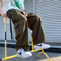Voguable  Japanese Overalls Men Functional Multi-pocket Pants Korean Urban Streetwear Trend High-end Elastic Waist Lace Casual Trousers voguable