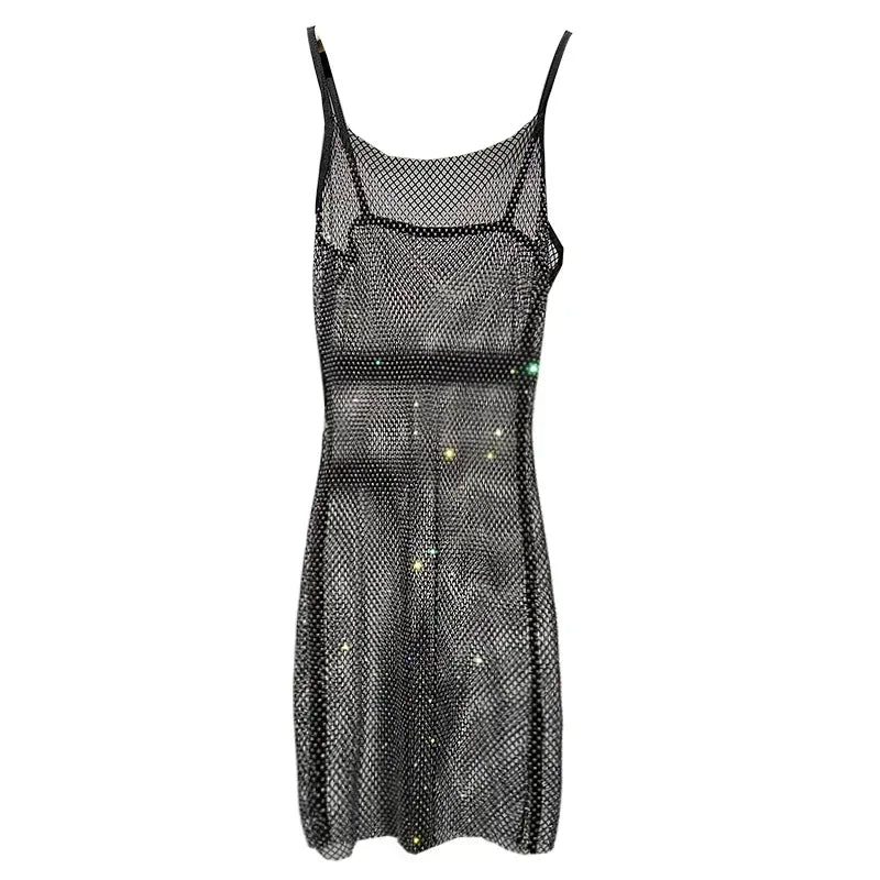 Voguable  Bungee Sexy Slim Slim Women's Summer New Bright Diamond Crystal Temperament Bag Hip Sling Mid-length Dress Fashion Trend voguable