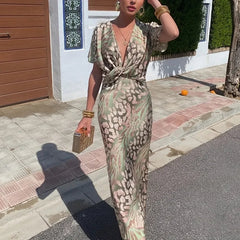 Voguable  women's dress in Europe and America spring new fashion tight printed kink sexy V-neck dress voguable