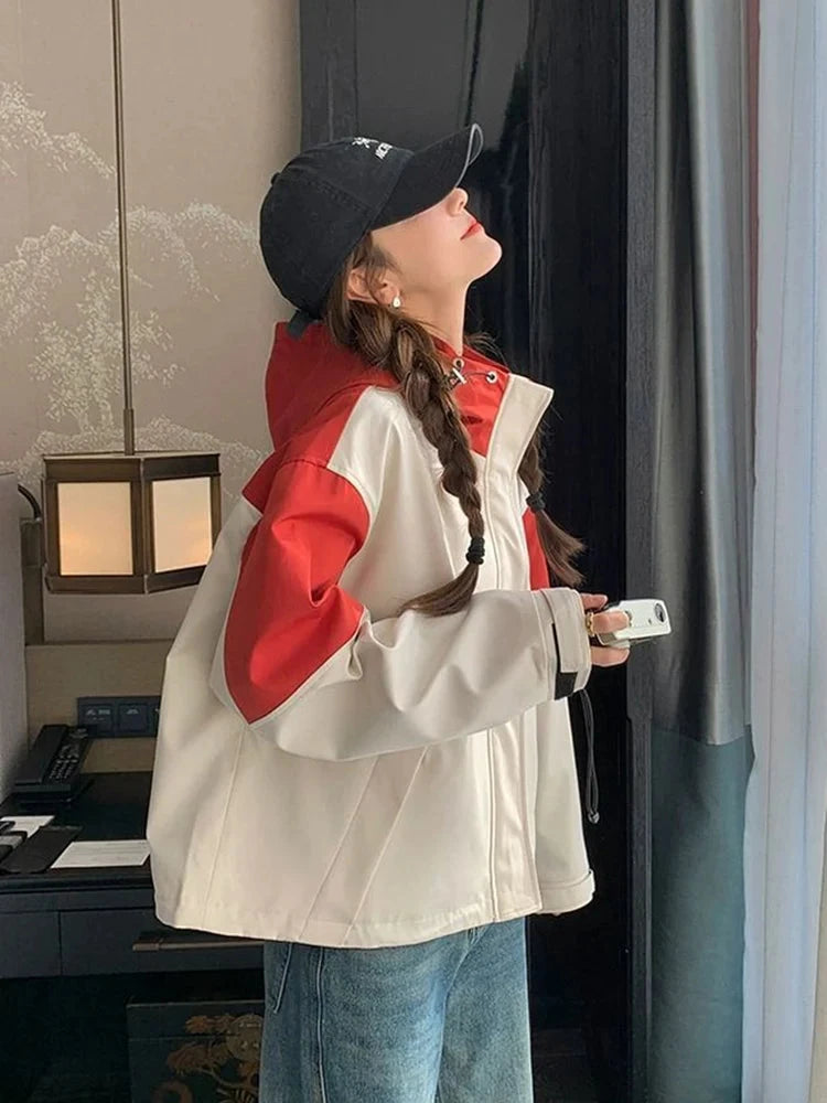 Vintage Patchwork Cargo Jacket Women Loose Preppy Style Long Sleeve Sweet Coat Casual Fall Female Retro All Match New Tops voguable