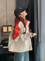 Vintage Patchwork Cargo Jacket Women Loose Preppy Style Long Sleeve Sweet Coat Casual Fall Female Retro All Match New Tops voguable