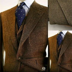 Suit Men 3 Pieces Formal Business Tweed Tuxedo for Men Tailor-made Retro Wedding Men's Suit Jacket Vest Pants Set voguable