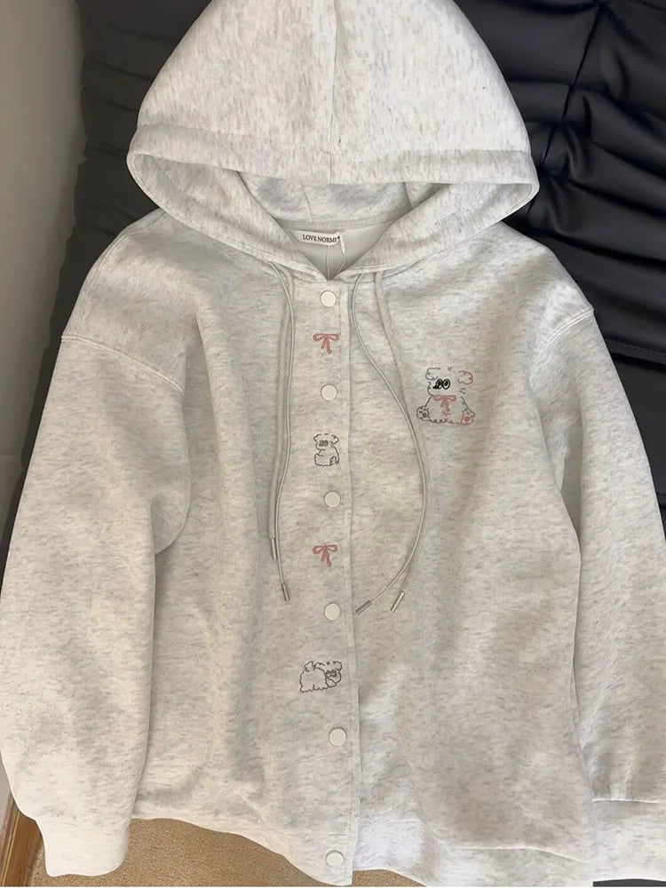 Cartoon Embroidery Cute Hoodies Women Vintage Oversize Loose Long Sleeve Sweatshirts Preppy Style Kawaii Japan Lady Outwear Tops voguable