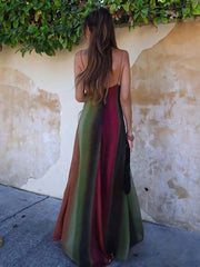 Sexy Backless Slip Long Chiffon Beach Sling Dress For Women Summer Vacation Contrasting V Neck Holiday Beachwear Dresses voguable