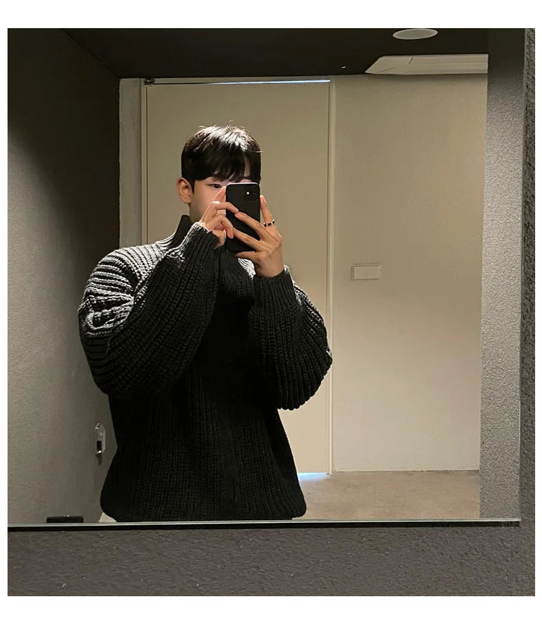 Autumn Men's Luxury Knitted Zipper Cardigan Sweater Stand Collar Solid Color Long Sleeve Casual Streetwear Coat Fashion Knitwear voguable