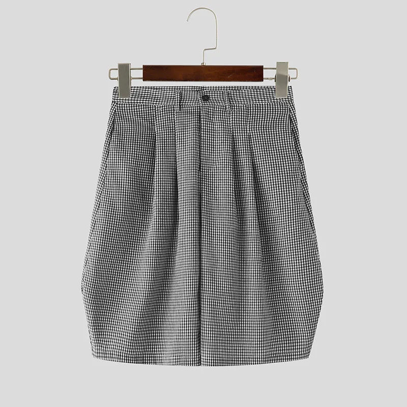 Summer Men Shorts Plaid Button Joggers Leisure Men Bottoms Streetwear 2025 Loose Oversize Fashion Casual Male Shorts voguable