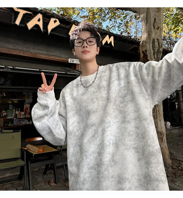 2025 Spring Casual Fashion Tie-dye Hoodies for Men Sweatshirt O Neck Black White Hip Hop Pullover Streetwear Korean Harajuku voguable