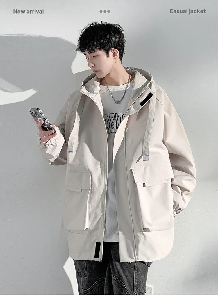 Outdoor jacket Streetwear Coffee Cargo Jacket Men Women 2025 Spring Harajuku Coat Korean Fashion Big Pocket Loose Casual 4Colors voguable