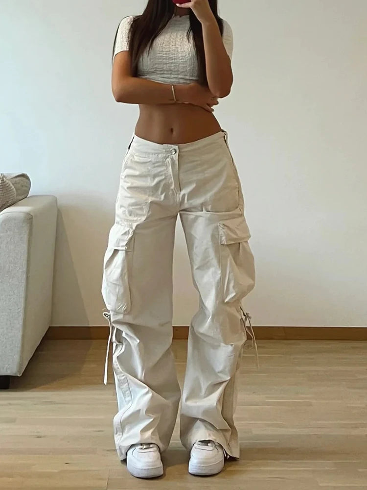 Voguable  Cargos Style Parachute Pants Low Waist Women Joggers Harajuku Pockets Baggy Wide Leg Trousers y2k Streetwear Casual voguable