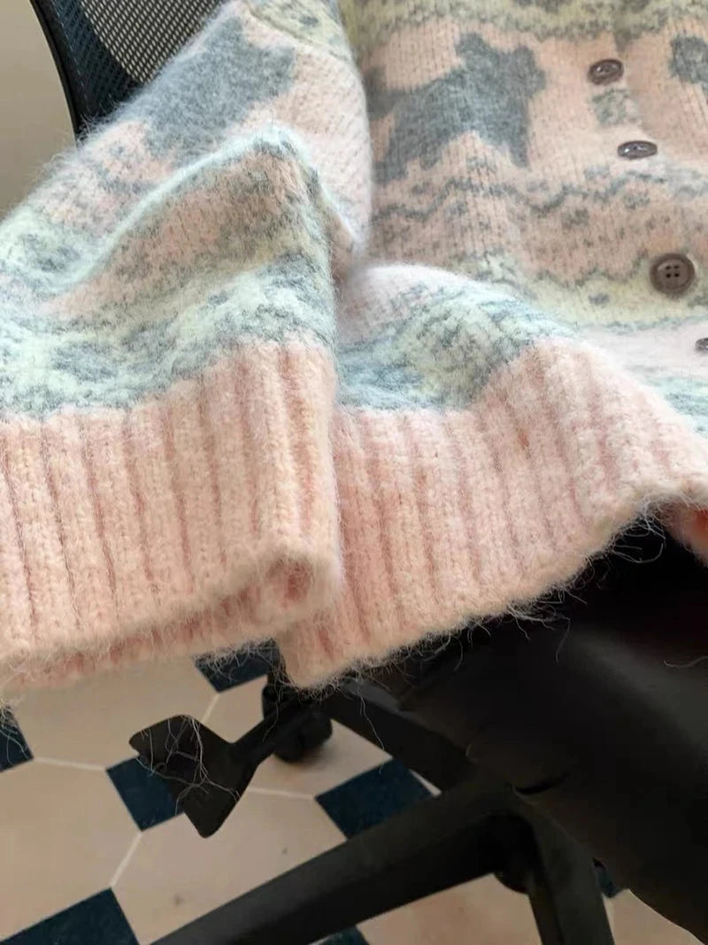 Sweet Pink Cartoon Cardigan Sweaters Women Vintage Lazy Wind Long Sleeve Cute Knitted Coat Casual Japan Kawaii Loose Tops voguable