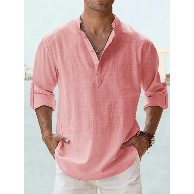 Spring Autumn Fashion Solid Harajuku T-shirts Men All Match Loose Blusa Casual Cotton Linen Long Sleeve Pullover Male Clothes voguable