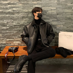 Voguable Winter Jacket Men Warm Fashion Thickened Leather Jacket Men Streetwear Korean Loose Short Coat Mens Thick Lamb Wool Jackets voguable