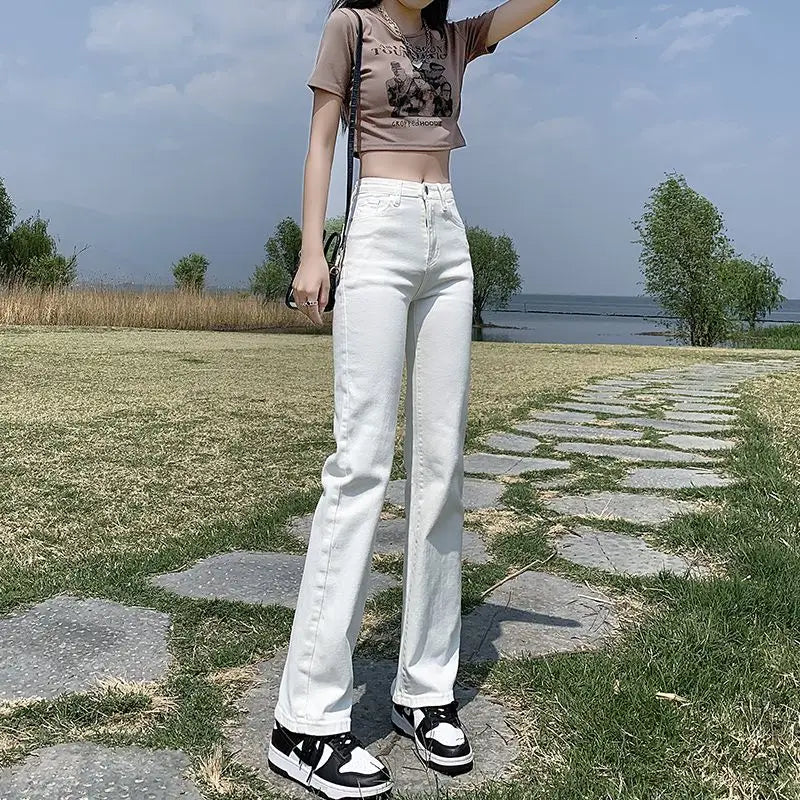 Voguable  Spring Summer New Thin High Waist Slim Straight Jeans Korean Fashion Casual Versatile White Black Woman Clothing Denim Pants voguable