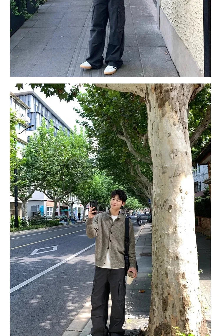 Japanese Vintage Cardigan Coats Light Luxury Knitted Lapel Long Sleeve Men Sweater Jacket Leisure Premium Quality Knitwear M-3XL voguable