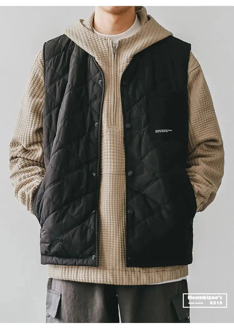 Cotton-layered Fashionable Vest Men with Autumn Winter Simple Casual Light Heated Inner Vest Cardigan Work Vest Top Aesthetic voguable