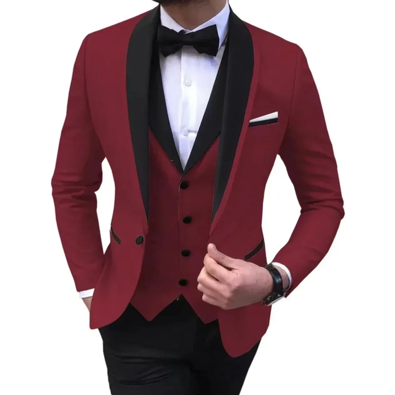 Voguable  Luxury Slim Fit Men's 3-Piece Tuxedo Set with Shawl Lapel Blazer Vest And Pants for Wedding And Evening Parties voguable