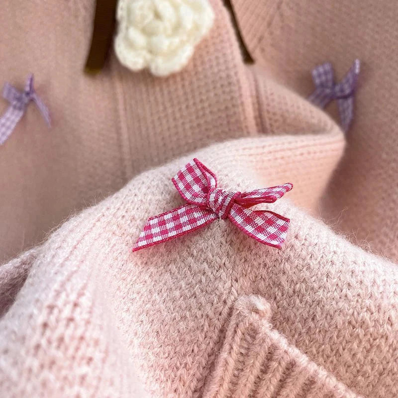 3D Floral Sweet Bow Cardigan Sweaters Women Preppy Style Loose V Neck Korean Knitted Jacket Casual Fashion Long Sleeve Fall Tops voguable