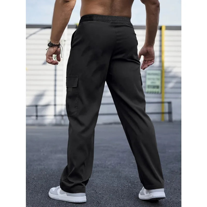 Voguable  Spring Autumn Cargo Pants Men Multi Pocket Work Trousers Slim Straight Outdoor Casual Joggers Mid Waist Sweatpants Man voguable