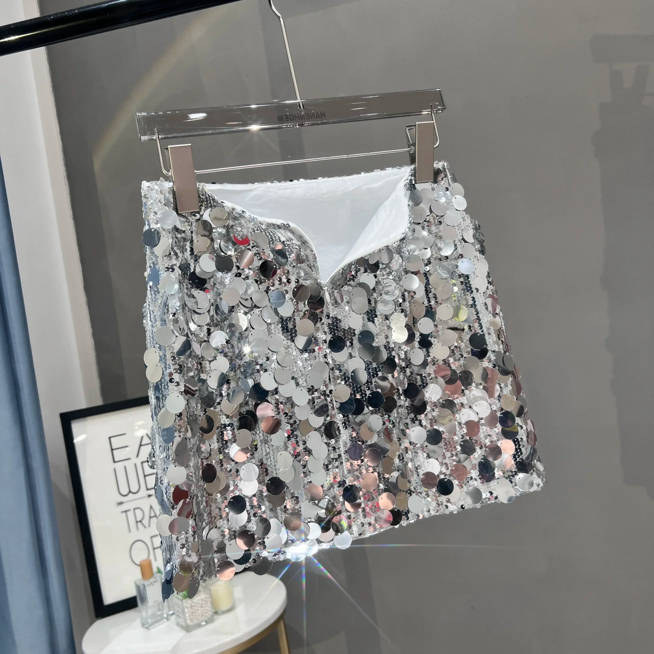 Voguable  Fashion Korean Version of Sparkling Private Clothes Sequined Women's Summer Short Skirt Slim and Thin Music Festival Party voguable