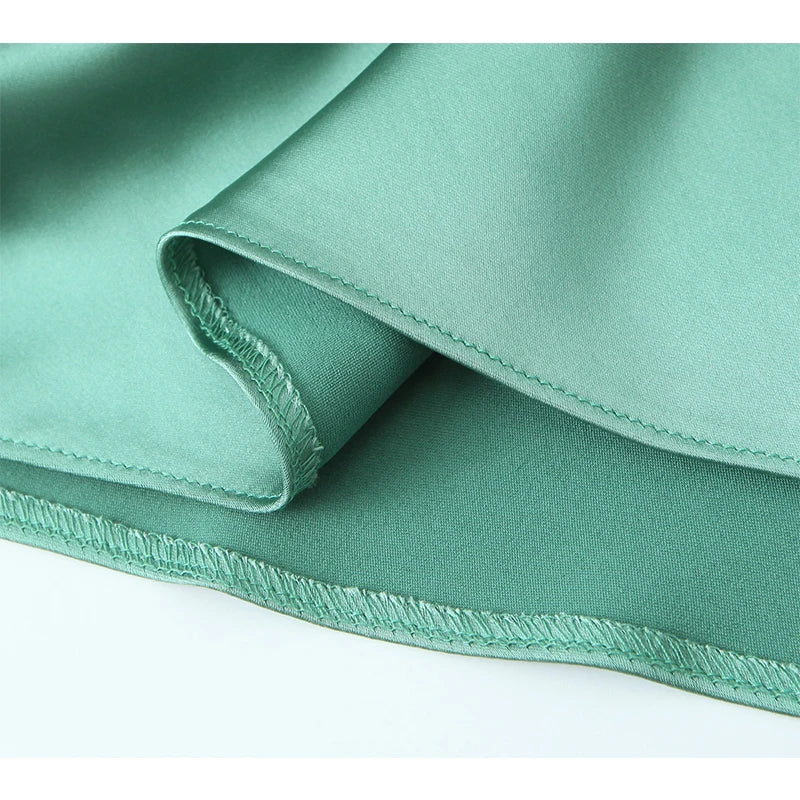 Voguable  New Women Green Satin Midi Spaghetti Strap Sexy Dresses Chic Backless V Neck Female Party voguable