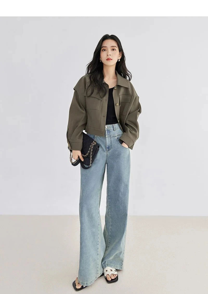 Streetwear Y2K Cargo Jacket Women Vintage Casual Long Sleeve Fall Short Coat Harajuku American Retro Pockets Bf Outwear Top voguable