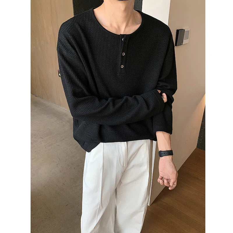 Autumn Long Sleeved T-shirt Men Fashion White Casual T Shirt Men Oversized Streetwear Korean Loose Pullover T Shirt Mens Top voguable