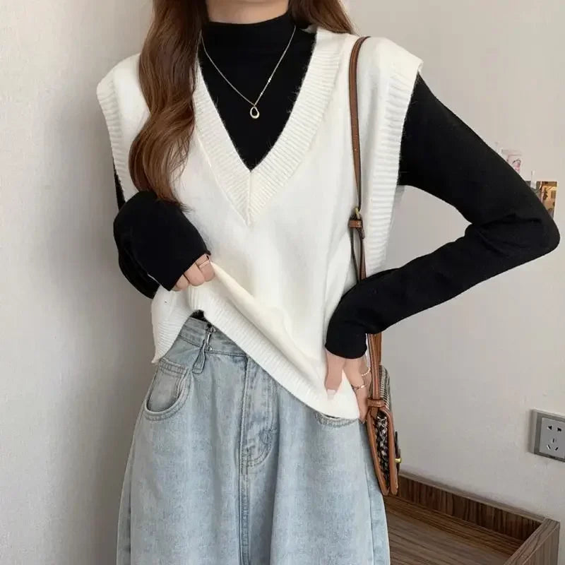 Women's Sweater Yellow Vest Short Knit Tops for Woman Green Crop V-neck Korean Style Winter Thermal Blouse Tall Long Sleeve Warm voguable
