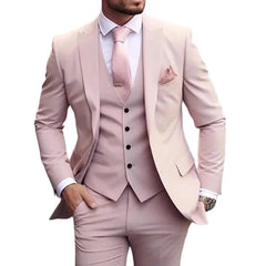 Voguable  Men's Casual Solid Color 3 Pieces Suits Slim fit Jacket Pant With Vest Tuxedo Party Costume Homme Formal Prom Wedding Set voguable