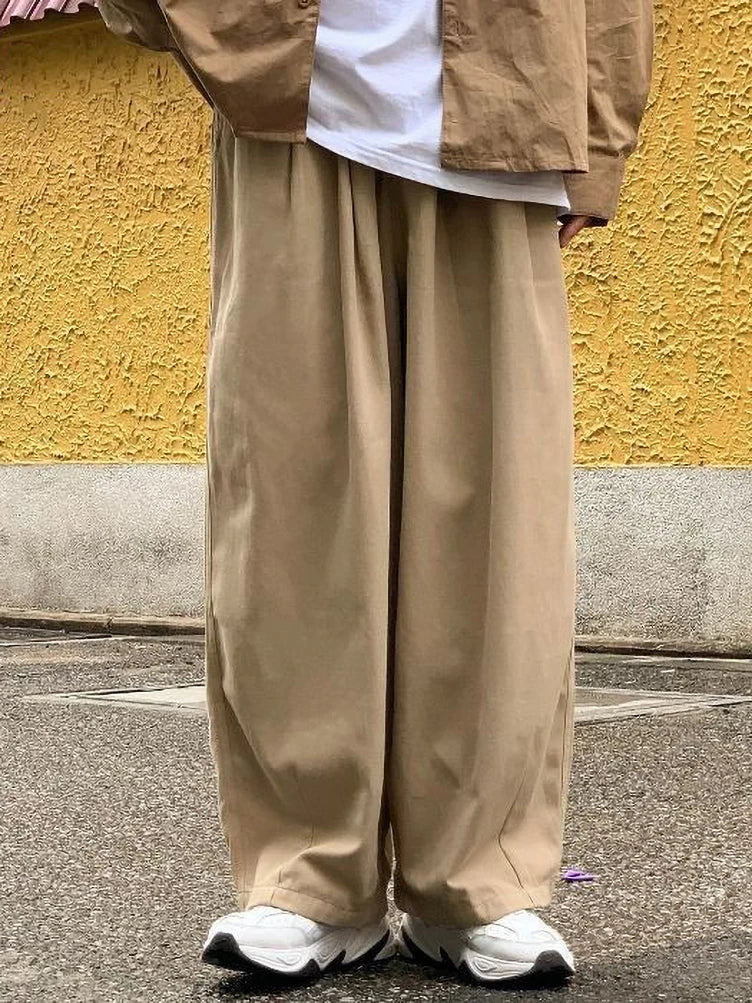 Voguable  Wide Leg Cotton Casual Pants Men Japanese Loose Oversize Straight Ankle-length Long Trousers Korean New voguable
