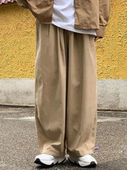 Voguable  Wide Leg Cotton Casual Pants Men Japanese Loose Oversize Straight Ankle-length Long Trousers Korean New voguable