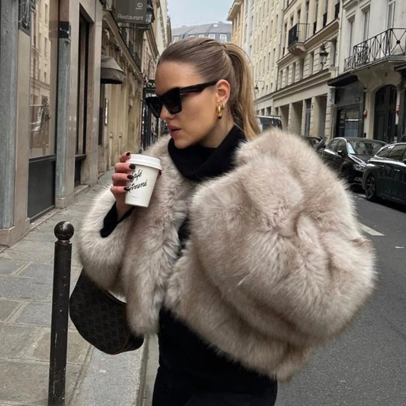 Street Fashion Week Luxury Brand Gardient Cropped Faux Fur Coat Women Winter  Hot Cool Girls Fluffy Short Fur Jacket voguable
