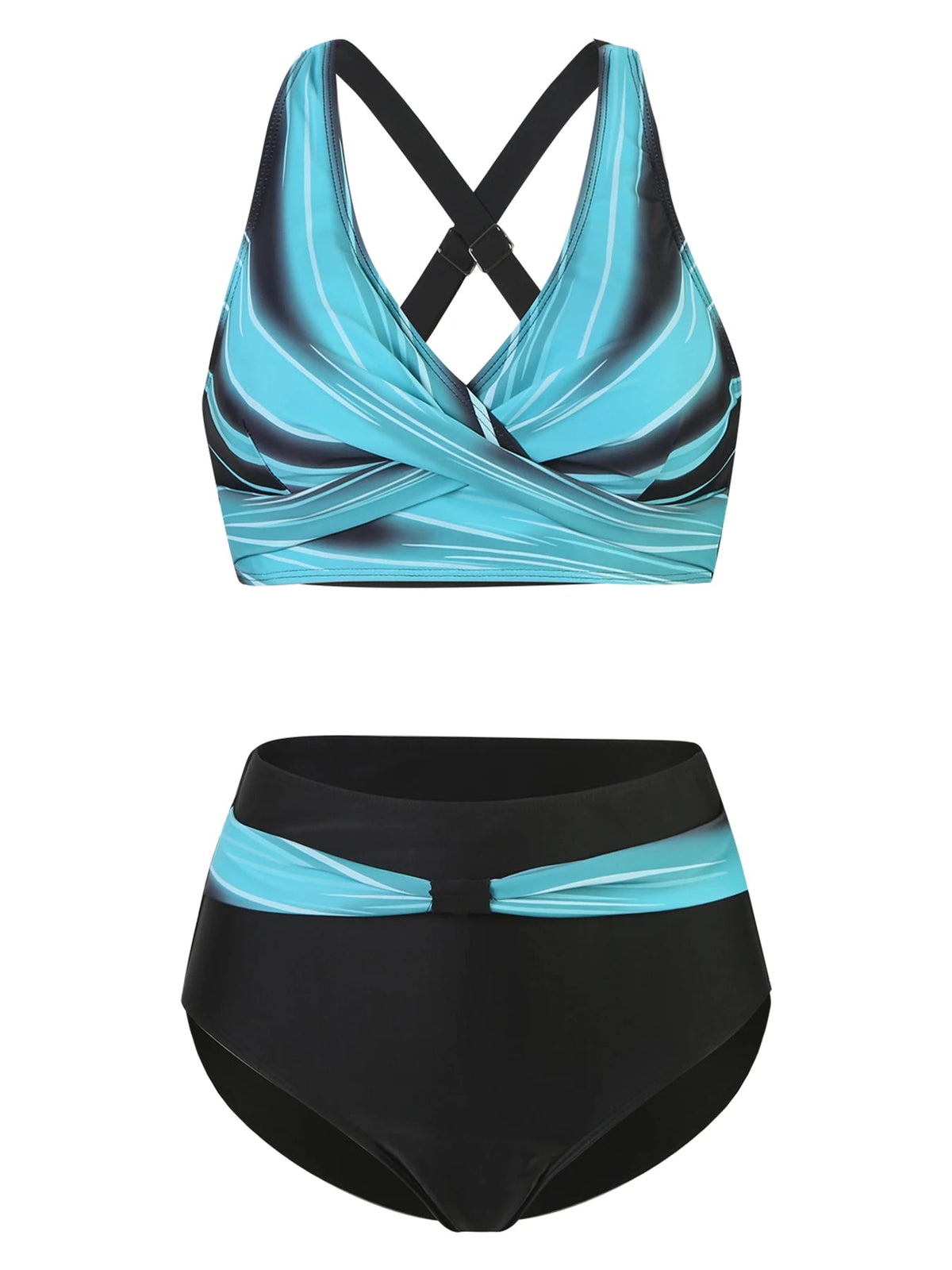 Voguable  New Striped Print High Waist Bikini Sets Swimsuit For Women Cross Push Up Swimwear Female Two Pieces Bathing Suit Beachwear voguable