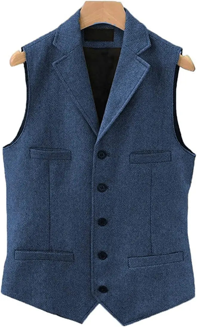 Tweed Herringbone Mens Suit Vest Slim Fit Notch Lapel With 4 Pockets Groomsmen Wedding Waistcoat For Wedding voguable