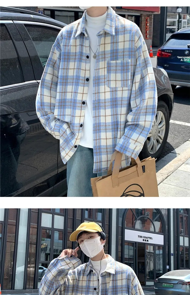 Loose Long Sve Plaid irt Men's Casual Sle Spring Autumn Harajuku Faion Couple Outerwear Comfortable Breathable voguable