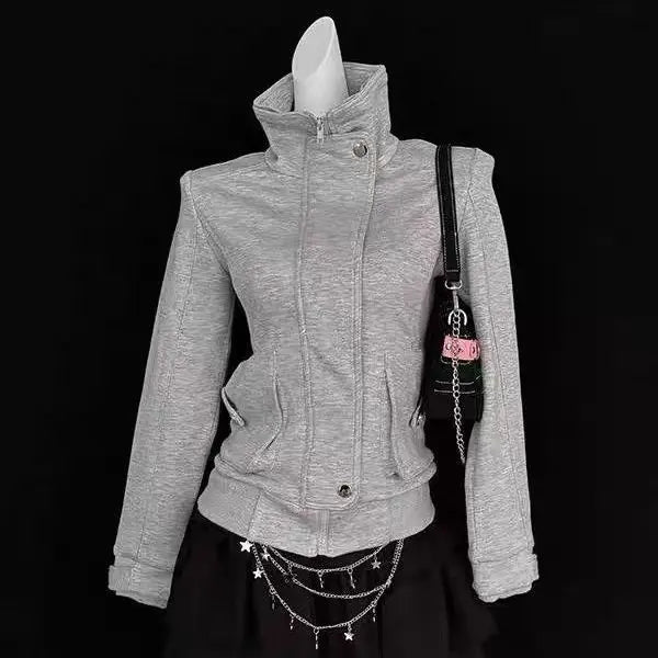 Voguable  Retro Subculture Harajuku Vintage Coats Hooded Women Zipper Sweatshirts Casual Streetwear Grunge Jacket Y2k Stand Neck New voguable