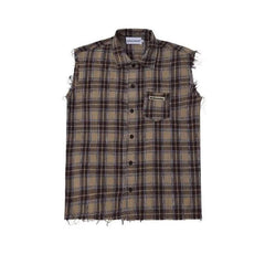 Voguable  American Hip-hop Retro Vintage Plaid Sleeveless Vest Men Women Korean Style Summer Trend Street Lapel Work Vest Jacket Aesthetic voguable